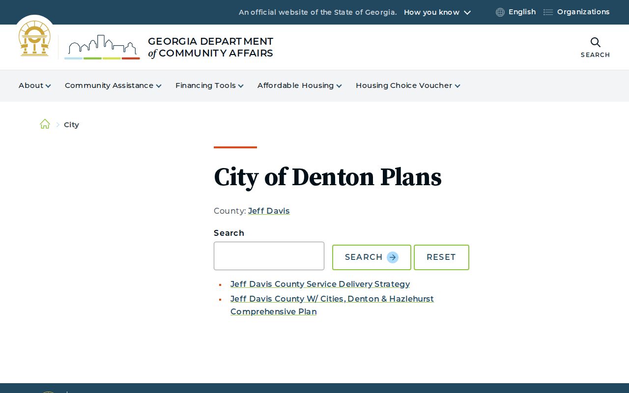 Denton Georgia official municipal planning record for Jeff Davis County city status