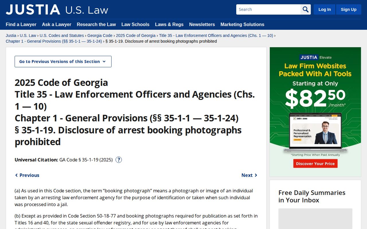 Georgia booking photograph law page relevant to Jeff Davis County records