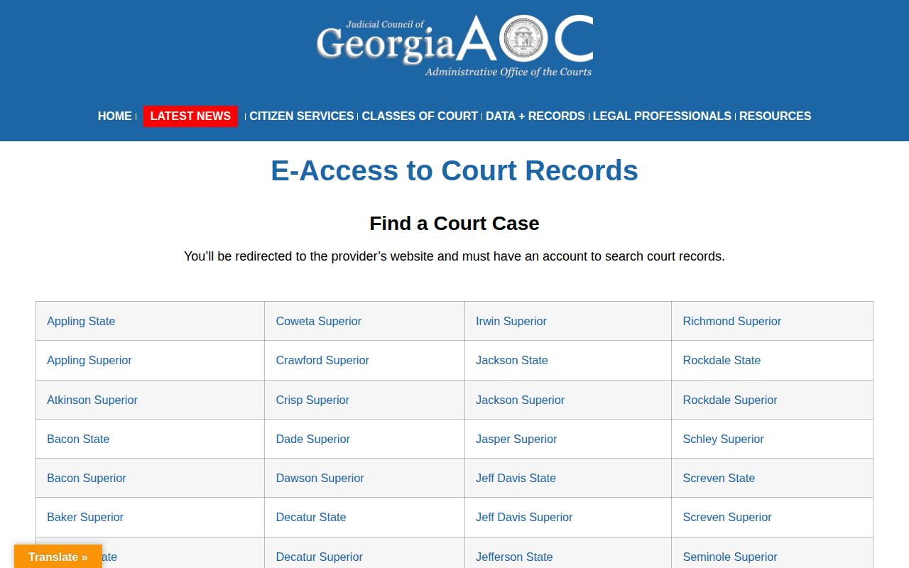Georgia Courts e-access directory for Jeff Davis County court records