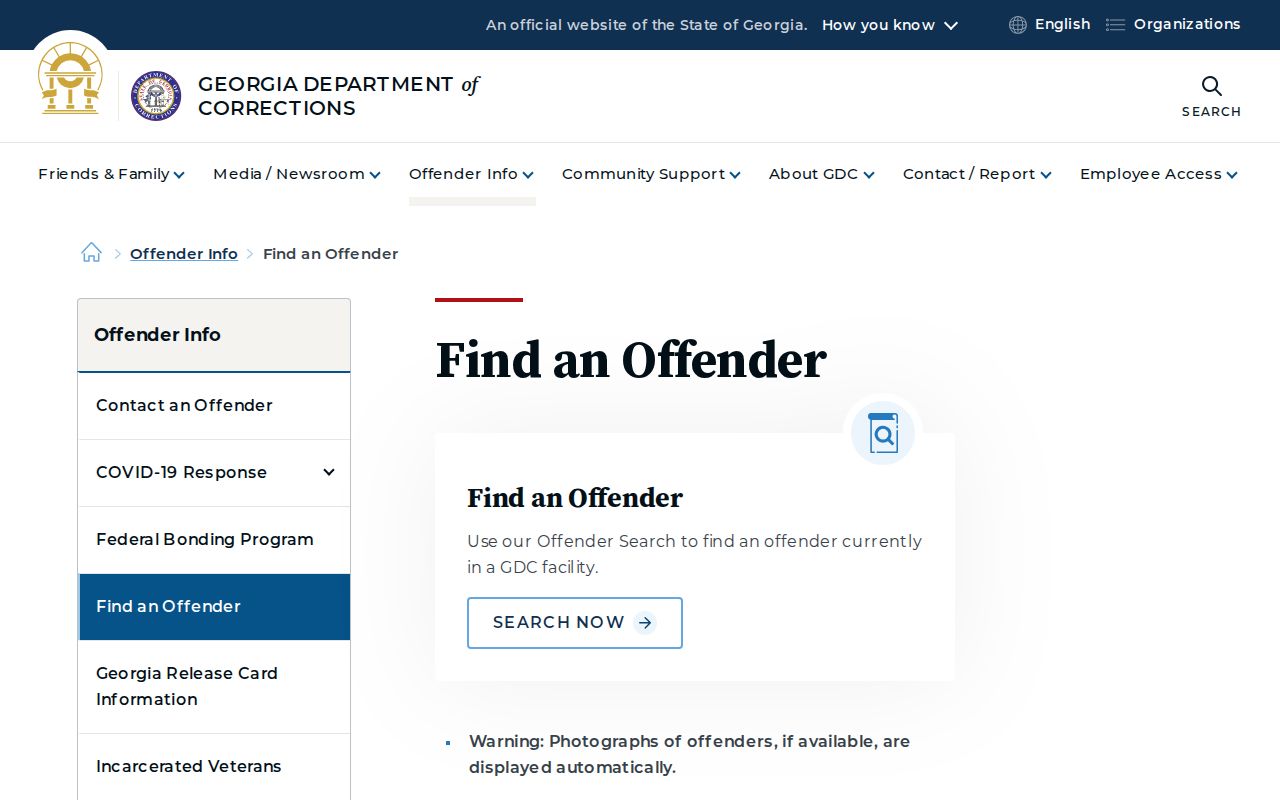 Georgia Department of Corrections Find an Offender guidance for state custody records