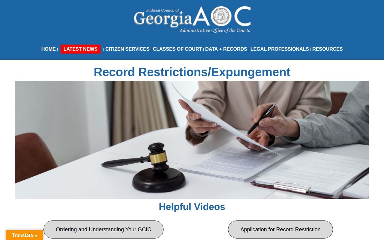 Georgia Courts record restriction and expungement resources