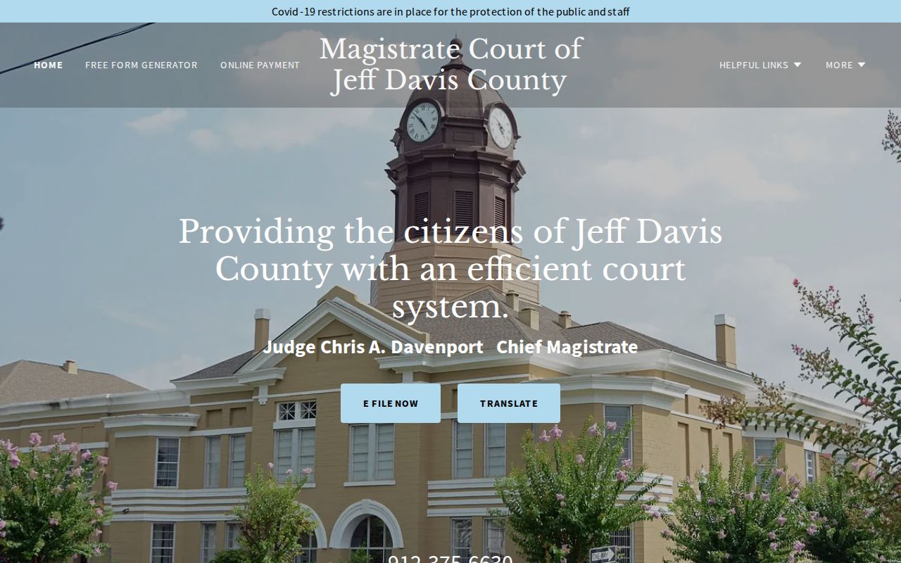 Jeff Davis County Magistrate Court official warrant and preliminary-hearing information page